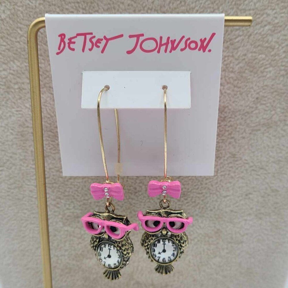 Betsey Johnson Back to School Owl Dangle Earrings NWT!